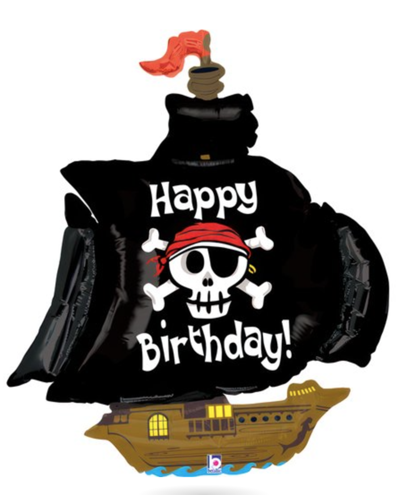 XXL Folienballon Figur - Happy Birthday, Piratenschiff - 117cm